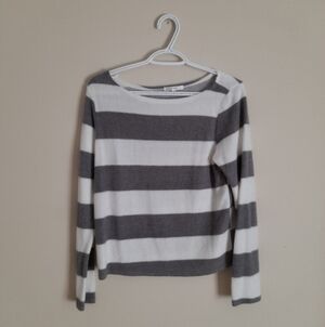 Gray and White Striped Long Sleeve Top